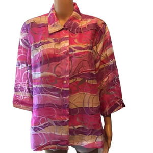 Multicolor Lightweight Comfortable Buttons up Summer Top Blouse Women L/Xl